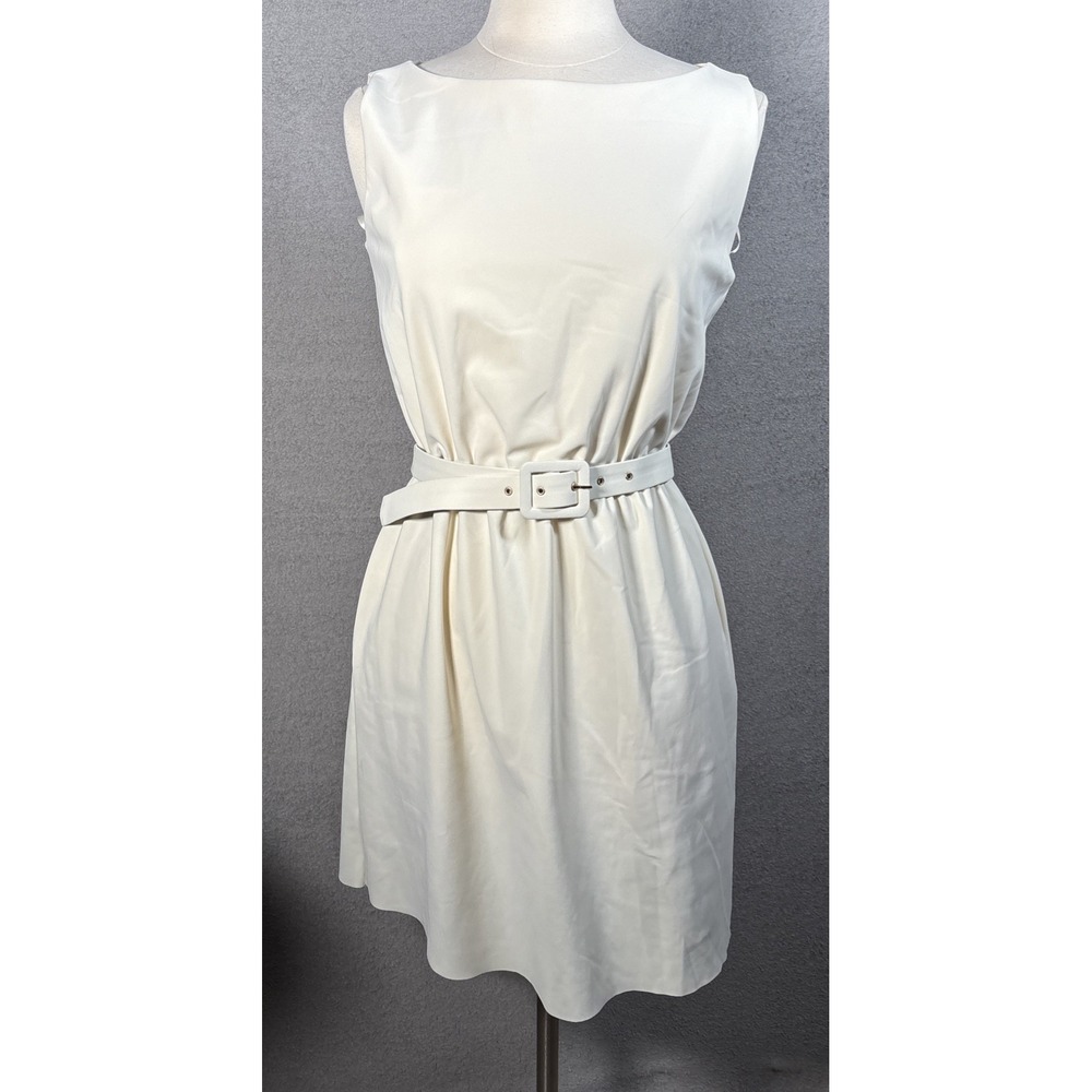 Chiara Boni La Petite Robe Cream Sleeveless Belted Sheath Dress IT 44‎ US 8